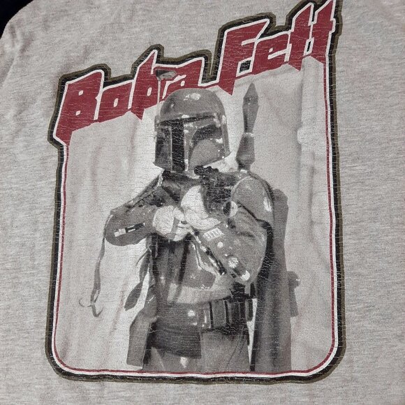 Boba Fett Shirt Star Wars Logo Men's size XXL 3/4 Sleeve Raglan Baseball t-Shirt - Picture 3 of 6